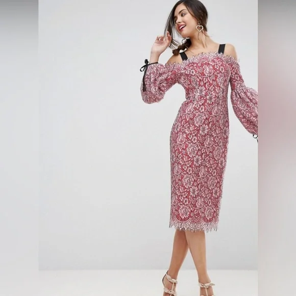 ASOS | Dresses | Asos Extreme Sleeve Bardot Pencil Lace Midi Dress With Contrast Trims | Poshmark ASOS | Dresses | Asos Extreme Sleeve Bardot Pencil Lace Midi Dress With Contrast Trims | Poshmark
